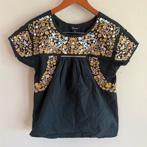 Madewell‎ Black Blouse with Floral Embroidery